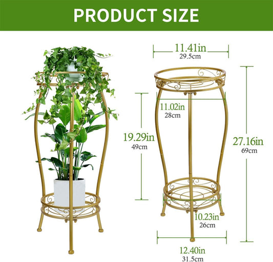 Plant Stand Indoor Outdoor 2 Tier 27" Tall Metal Potted Holder Rack Flower Pot Stand Heavy Duty Plant Shelf Rustproof Iron Multiple Plant Round Supports Rack for Planter Corner Garden Balcony Patio