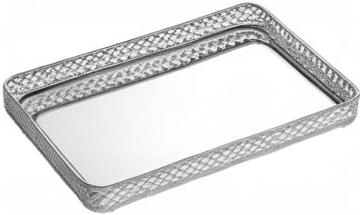 ELLDOO Perfume & Makeup Vanity Tray - Hollow-Carved Jewelry Storage, Glass & Metal Trinket Organizer for Dresser & Bathroom Countertop, Gold, Medium Size