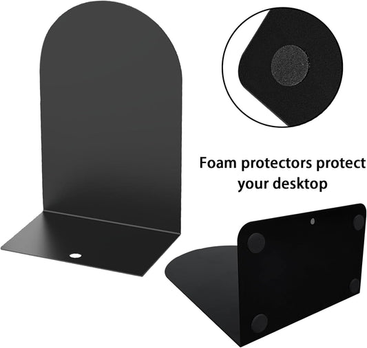 MerryNine Metal Book Ends, 2 Pack Black Bookends for Shelves, Book Holder for Heavy Books, Book End for Kids Books, Decoration Bookend for Home Office