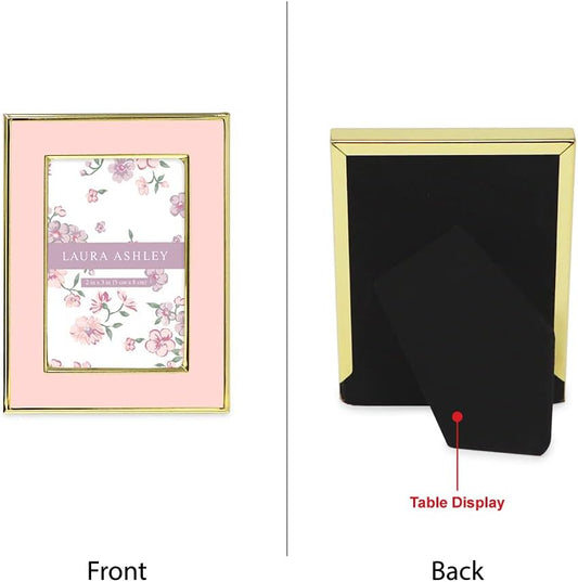 Laura Ashley 5x7 Navy Enamel Picture Frame, Gold Metal Edge with Easel, for Countertop, Counterspace, Tabletop Display, Bookshelf, Desk, Wall Décor, Photo Gallery (5x7, Navy W/Gold)