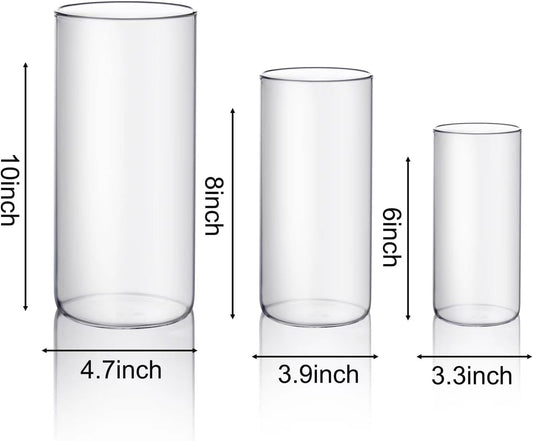 PHOSPHOR Hurricane Candle HoldersFor Pillar Candle Clear Glass Cylinder Centerpieces Vases Table Decoration Centerpiece Floral Room Decor Clear Seeded Bubbles Living Dining Kitchen 3 Pieces