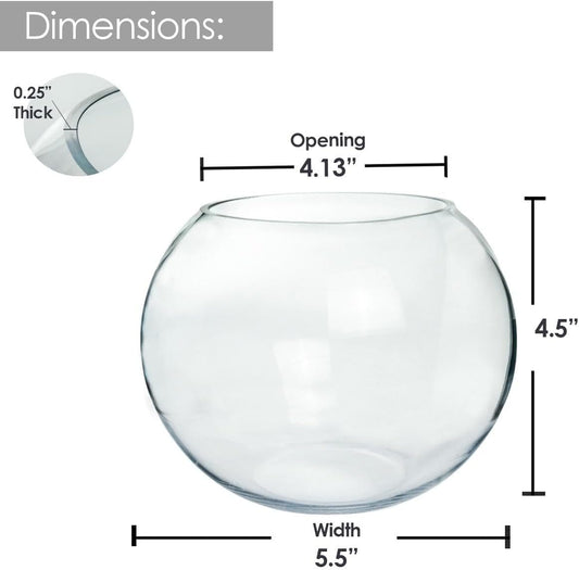 Slant Cut Bowl Glass, Glass Fish Bowl Vase, 6" Height x 7" Width Fruit Jar, Candy Dish, Clear Terraium, Flower Centerpiece