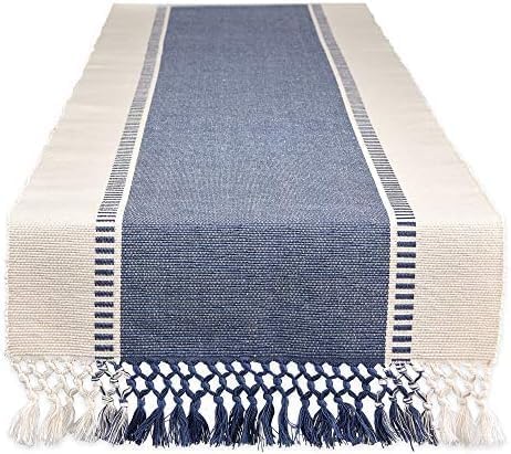 DII Dobby Stripe Woven Table Runner, 13x72-inch, French Blue