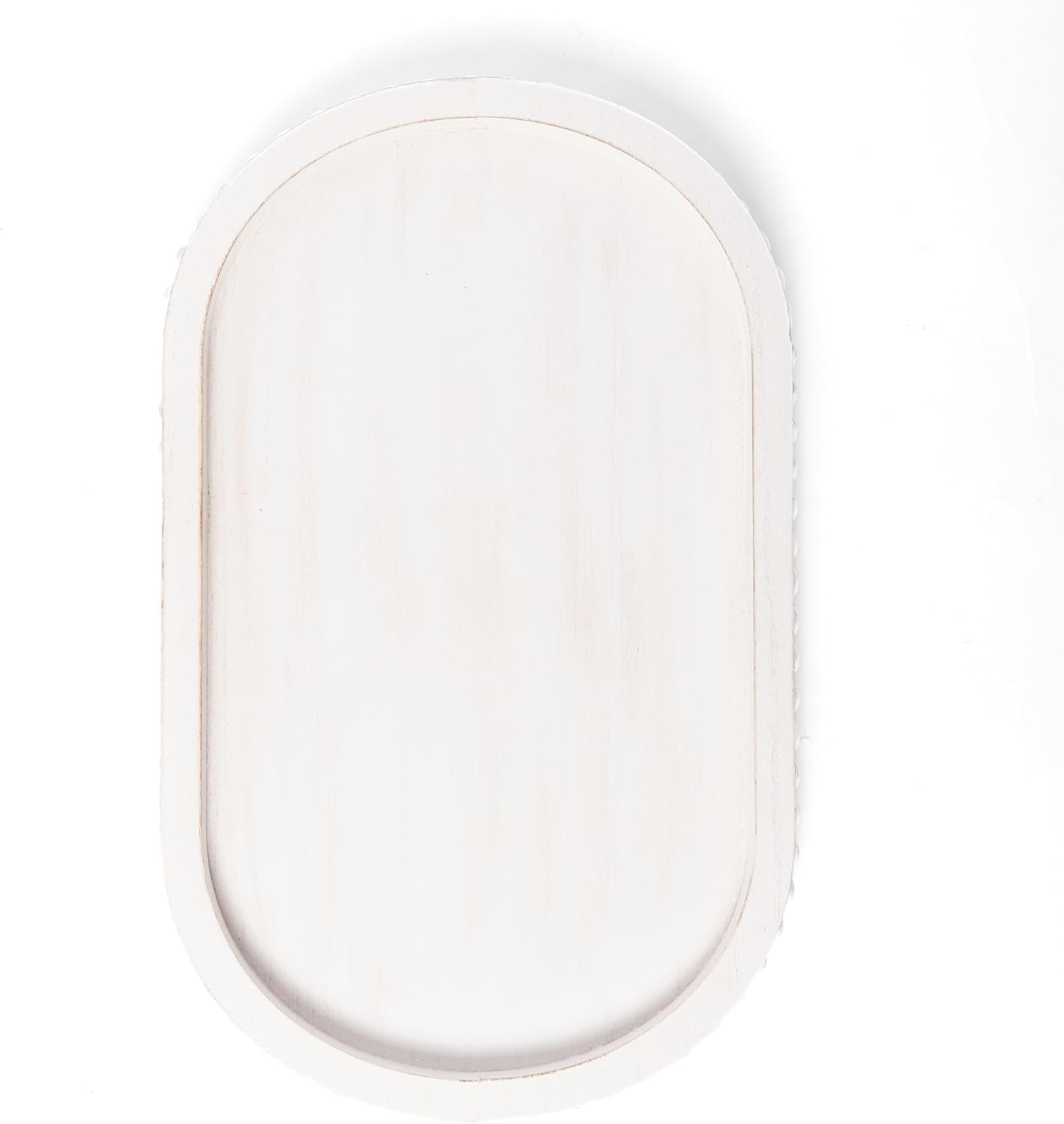 HPC Decor 12in Round Wood Tray - White, Distressed, Farmhouse Rustic - Decorative Tray for Living Room, Coffee Table, Kitchen Table or Farmhouse Serving Tray