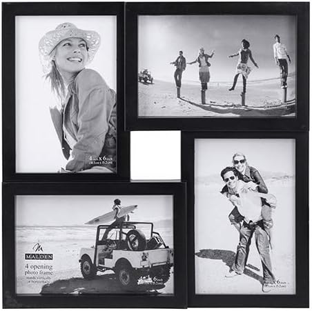 Malden International Designs Collage Picture Frame for Wall, Holds Four Photos : 2-6x4 and 2-4x6 Inch - Black Plastic, Wall Decor for the Home