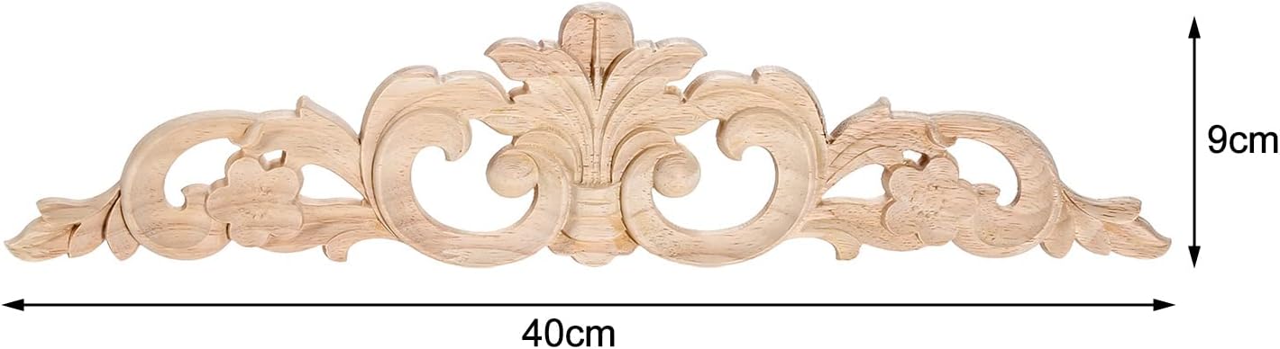 MUXSAM Carved Wood Appliques Onlays, Long Wooden Decals Trim Molding Rosette Inlays for Door Wall Mantel Cabinet Door Dresser Closet Mirror Decoration Furniture Transfer(1-Pack, 20x5cm/7.9" x2)