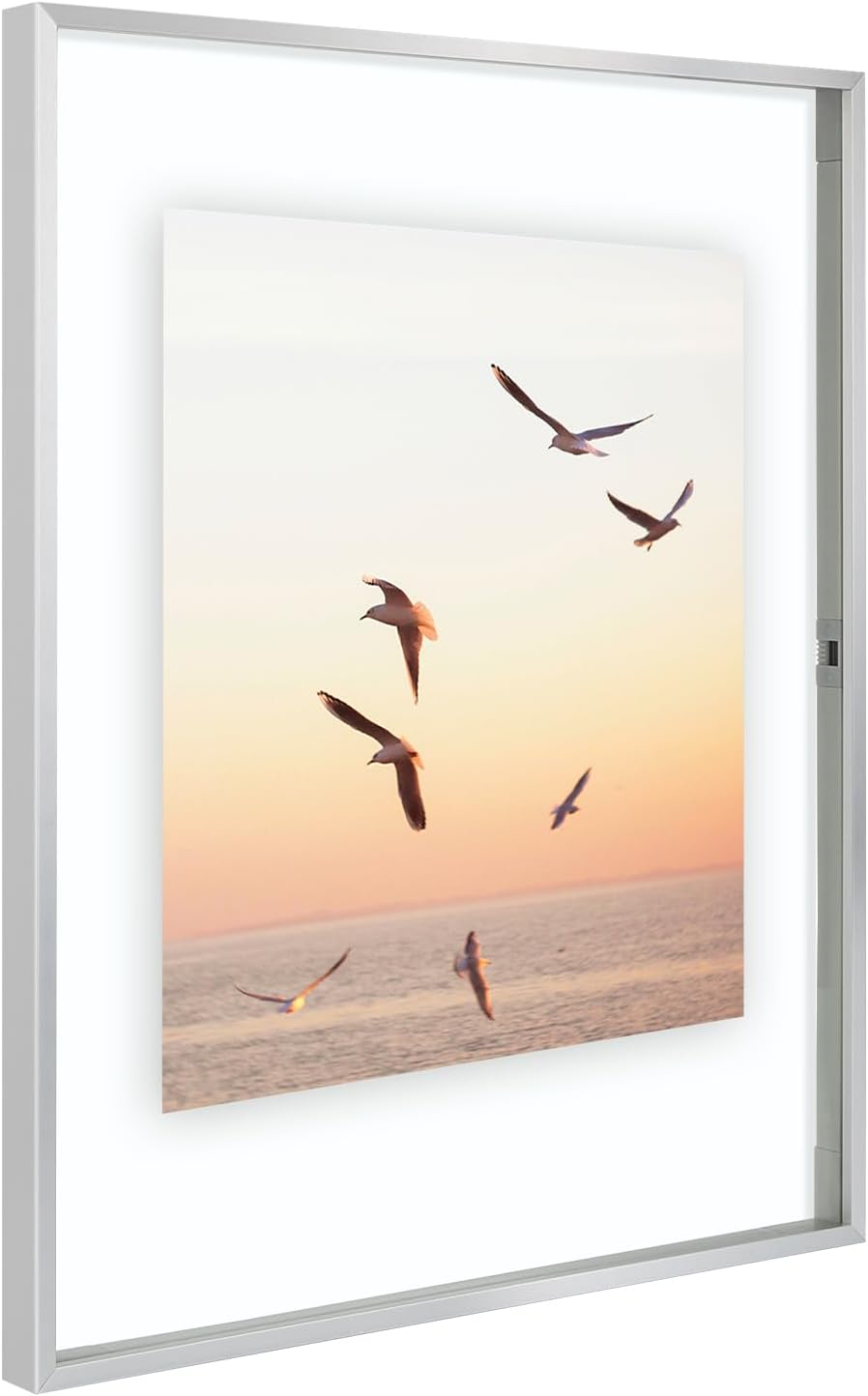 Frametory, Floating Picture Frame 12x16 - Black Aluminum Metal Photo Frame - Real Glass of Front - for Wall Mount Display