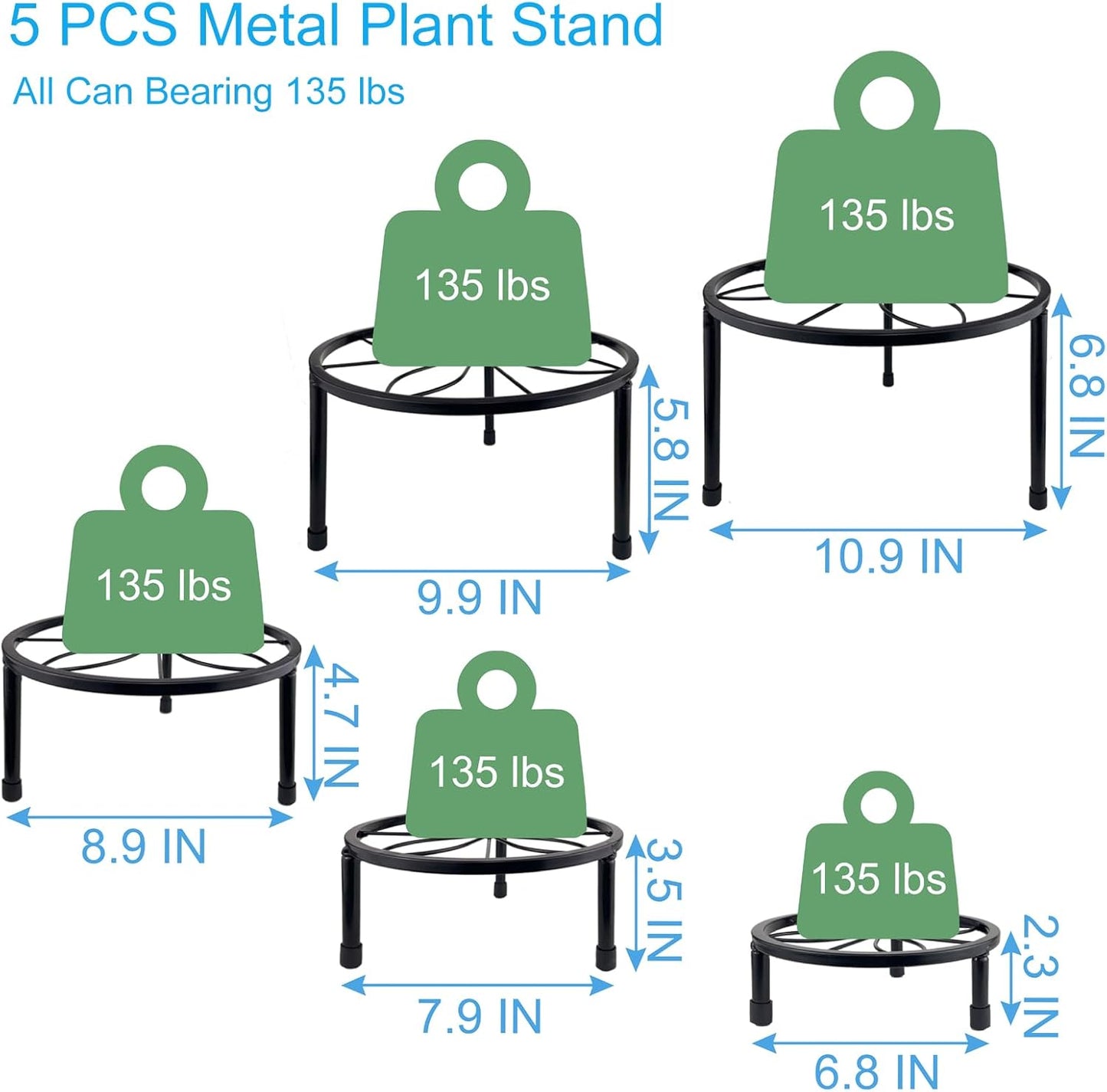 HENABLE 5 Packs Metal Plant Stand Indoor, Outdoor Black Plant Stand for Multiple Plant, Rustproof Iron Round Heavy Duty Flower Pot Stand, Plant Shelf for Planter Garden Home