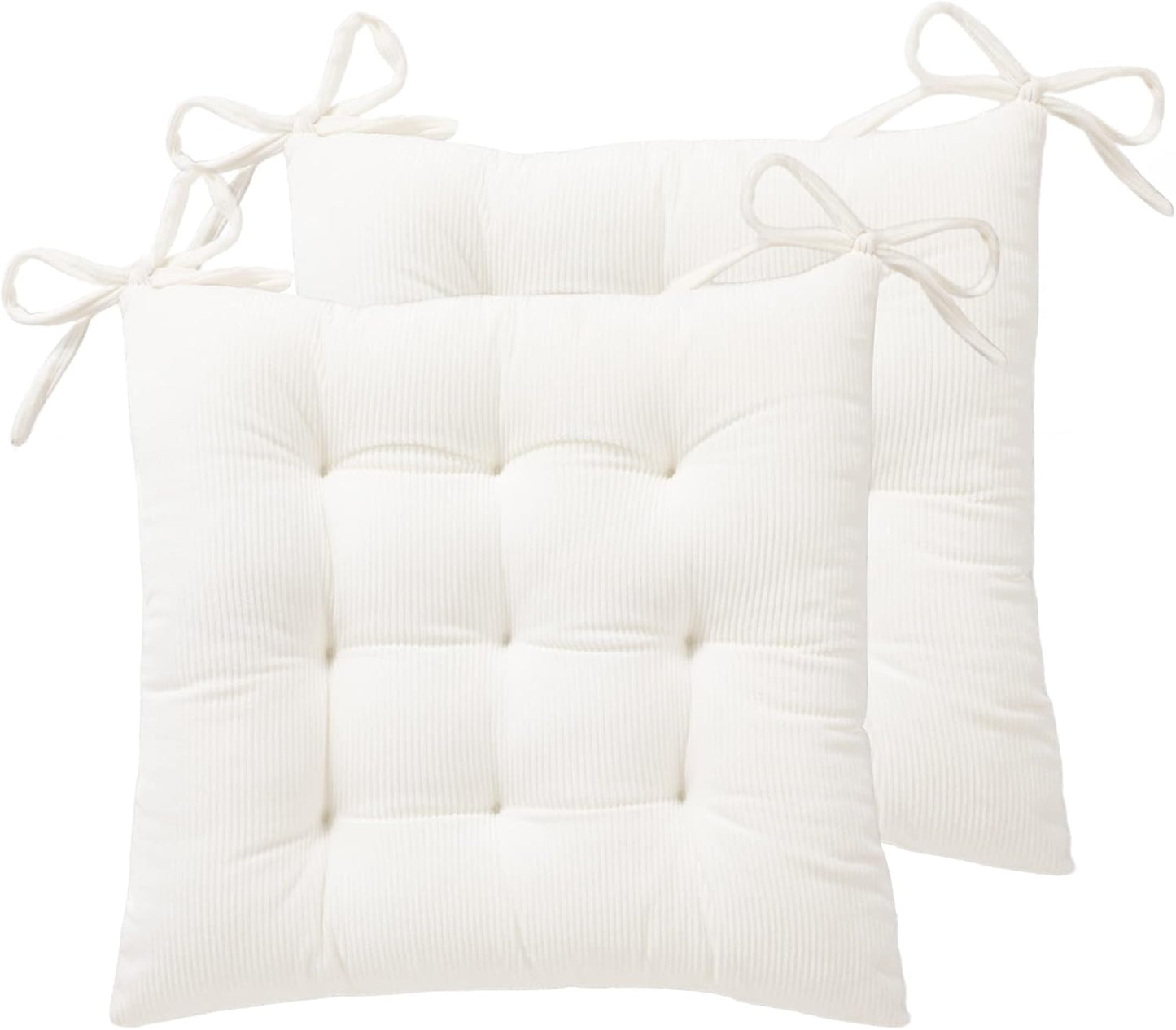 HLOVME Corduroy Chair Cushion with Ties Ultra Soft Warm Floor Cushion for Kids Reading Nook Comfortable Square Seat Cushion for Adult 15.7”x15.7”, White