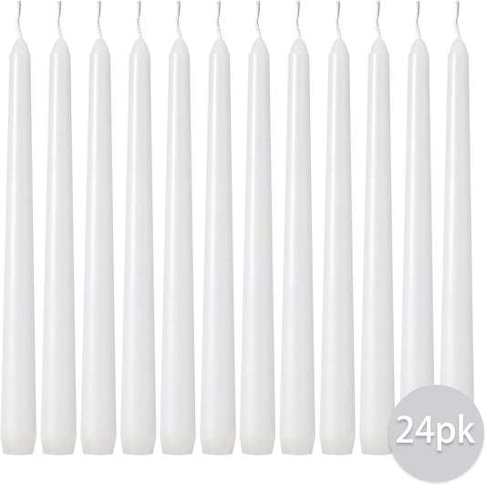 Kedtui Taper Candles 10 inch (H) Dripless, Set of 24 White Unscented and Smokeless Taper Candles Long Burning, Paraffin Wax with Cotton Wicks for Burning 8 Hours Time