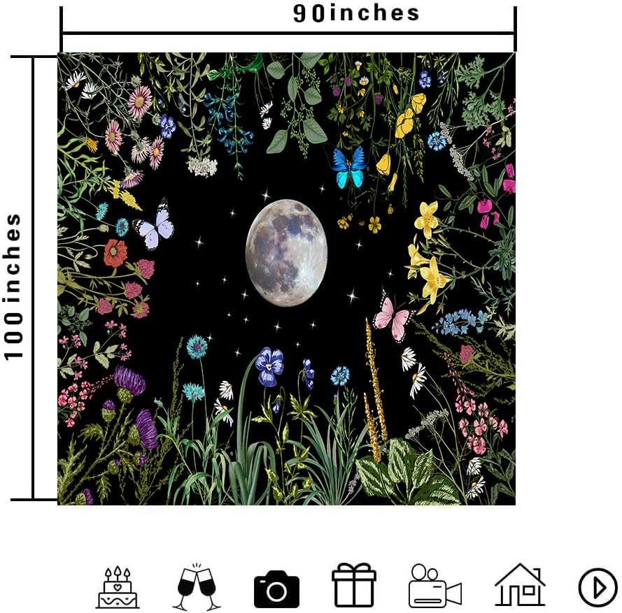 TPMDFC Moon Garden Tapestry, 80x60inch, Boho Moon Floral Tapestry for Bedroom Nature Flowers Plants Tapestries Wall Hanging for Living Room Dorm