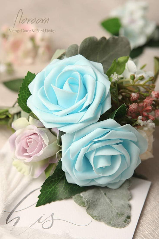 Floroom Artificial Flowers 25pcs Real Looking Blush Foam Fake Roses with Stems for DIY Wedding Bouquets Bridal Shower Centerpieces Party Decorations - Colors B
