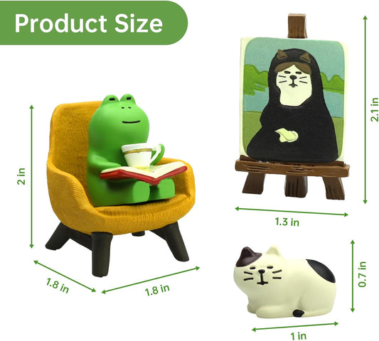 RAQWI Cute Mini Frog and Cat Figurine for Office, Home Decoration Perfect Cute Frog and Cat Gift