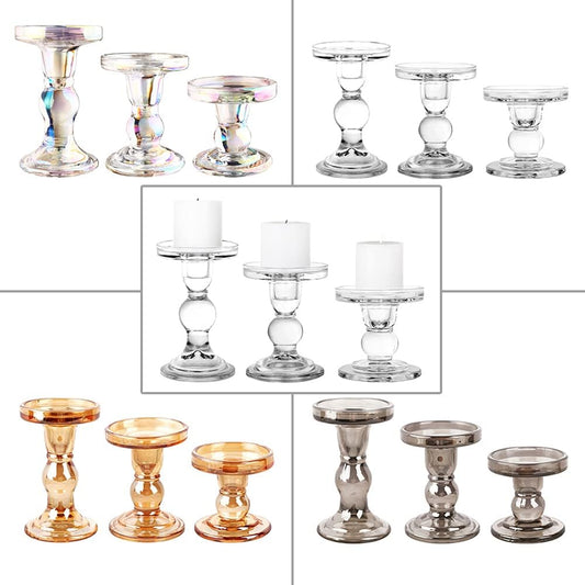6-Piece Set of Glass Candlestick, Crystal Candlestick Holder Holder and Conical Candle, Christmas Candle Holder Decoration, Family Living Room Wedding Candle Holder (Clear 2sets)