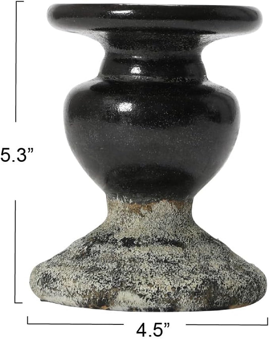 Creative Co-Op Small Distressed Blue Terracotta Pillar Candle Holder