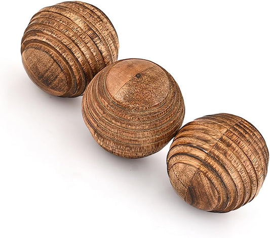 Kimona Decorative Ball Mango Wood Round Balls Set of 3 for Centerpiece or Individual Use (Set of 3), (3" x 3" x 3")