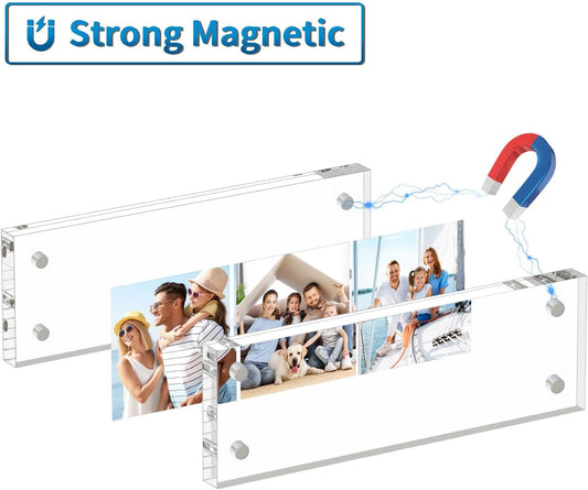 AITEE 4x6 Acrylic Picture Frames 3 Pack, 20% Thicker Block, Clear Picture Frames Freestanding Double Sided Magnetic Acrylic Lucite Frameless Transparent Square Frame Gift for Desktop Display