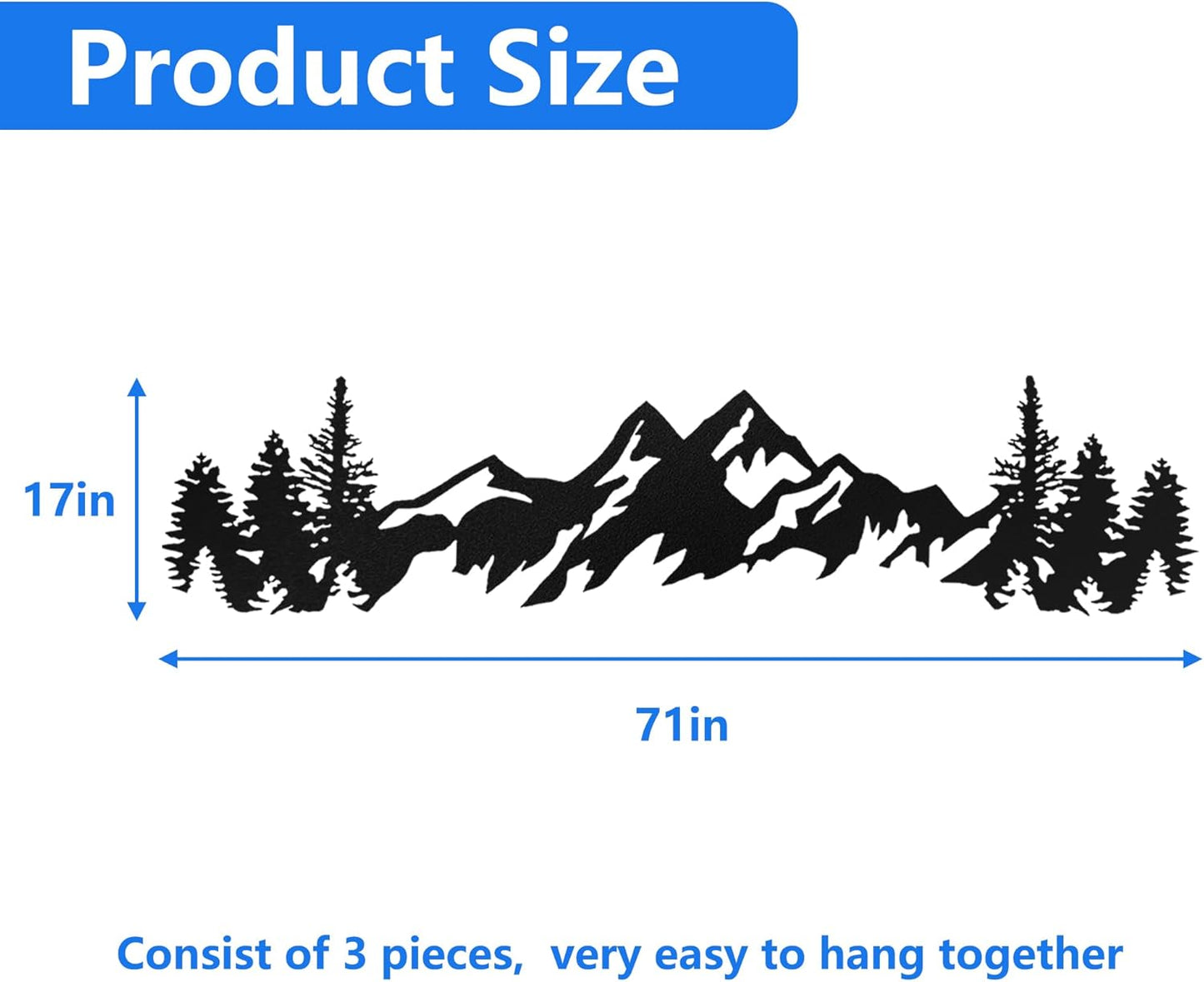 Metal Mountain Wall Art - 42 Inch Long, Mountain Wall Decor for Living Room, Bedroom