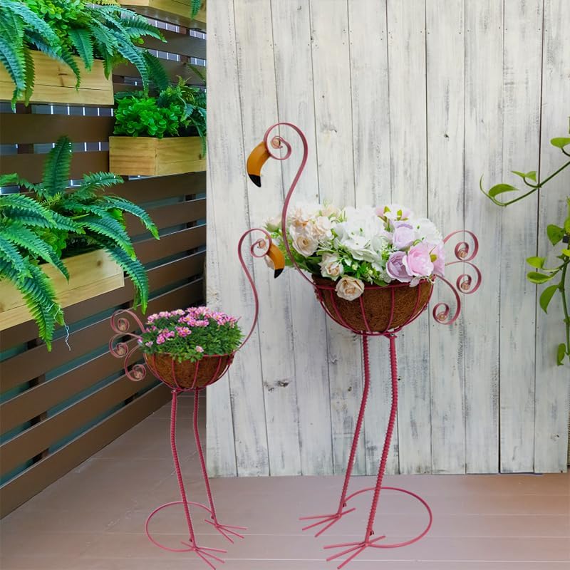 COOZZYHOUR Metal Peacock Planter with Fiber Basket -Garden Bird Planters for Outdoor Indoor Lawn,Yard,Porch,Patio, Garden Decorations(Set of 2)