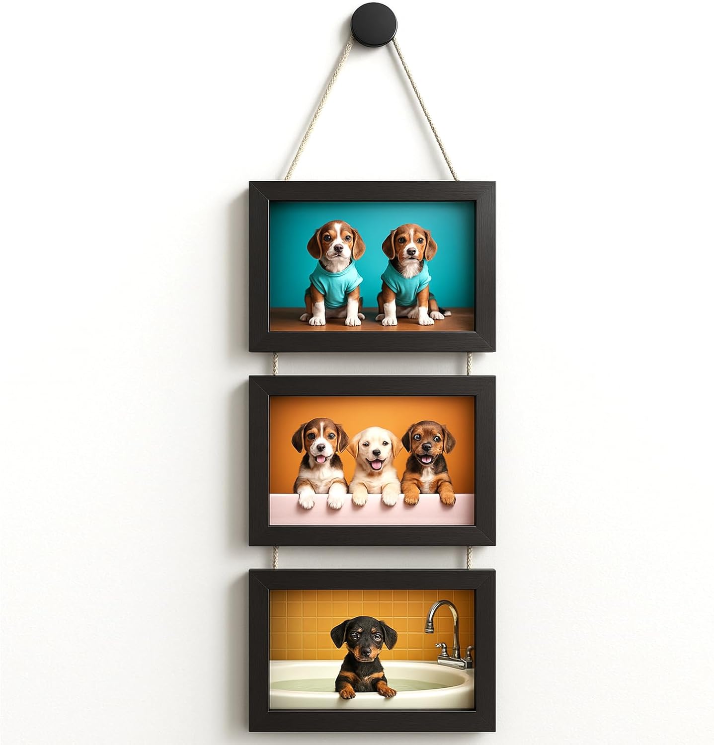WARM&LOVE 6 Picture Frame, 4x6 & 4x4 Six Folding Hinged Photo Frames, Rustic Wood Desk Family Photo Collage Stand Vertical on Tabletop for Birthday Family Lover Gift (Black)