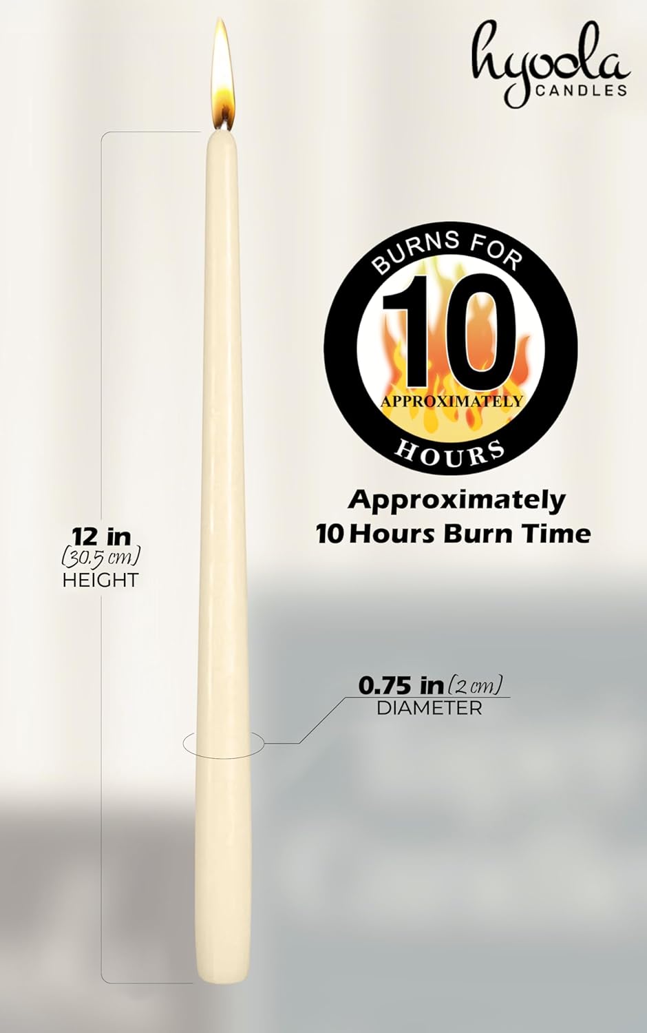 Hyoola Tall Taper Candles - 10 Inch Metallic Gold Unscented Dripless Taper Candles - 8 Hour Burn Time - 4 Pack