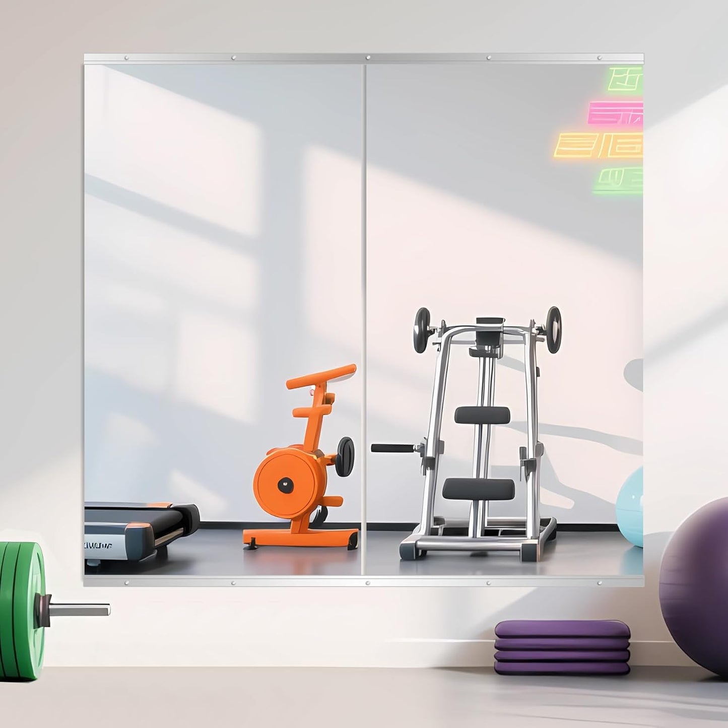 Ruomeng Home Gym Mirrors 12 Inch x 12Pcs Wall Mounted Mirror Glass Frameless Full Length Mirror Tiles for Home Gym, Bedroom, Door & Bathroom