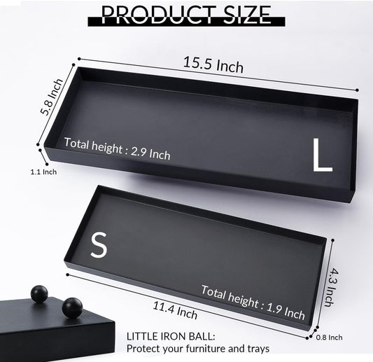 Rectangle Black Matte Metal Tray, Suit for Candle Holder, Vanity Decor Projects, Bathroom Toilet Tank Tray, Perfume or Jewelry Storage, and Coffee Table Centerpiece