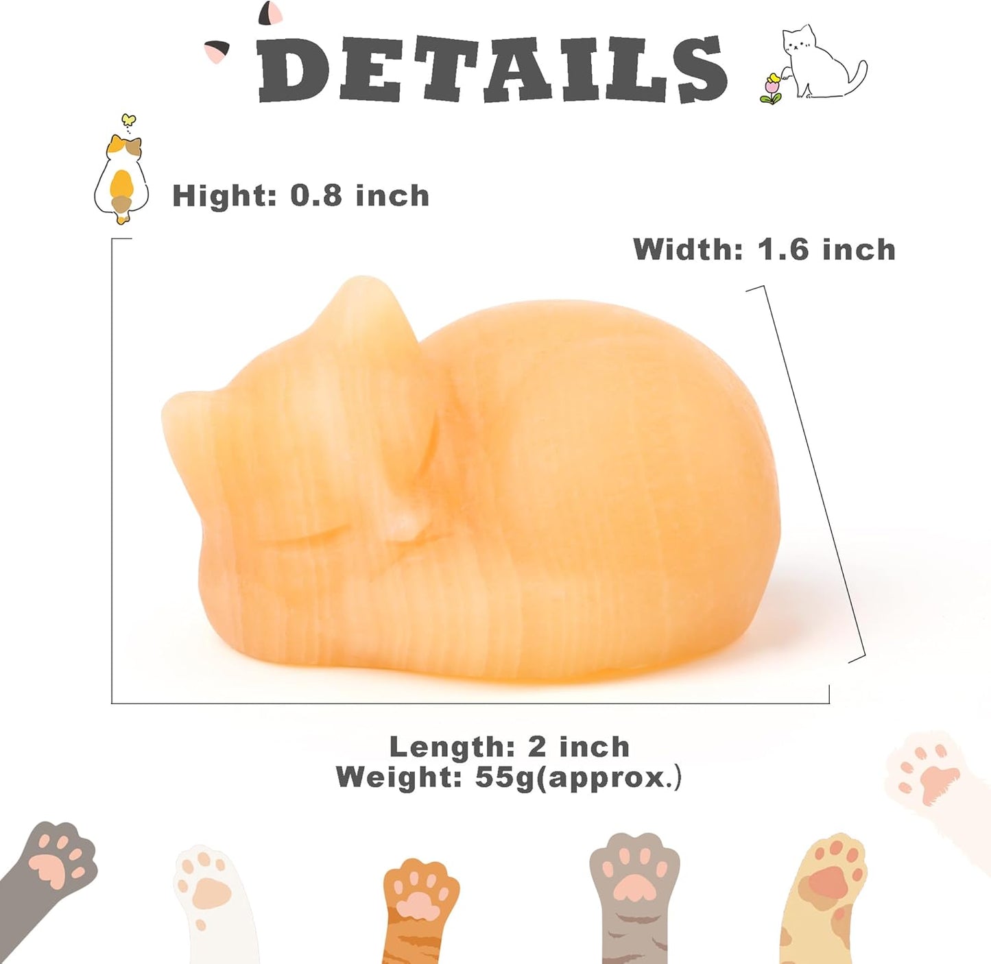 YATOJUZI 2" Cat Decors Statue Opal Moonstones Crystals Opalite Sleeping Cats Gemstone Hand-Carved Cute Animal Figurines Home Office Desk Decor Stocking Stuffers Cat Themed Ornaments Gifts for Women