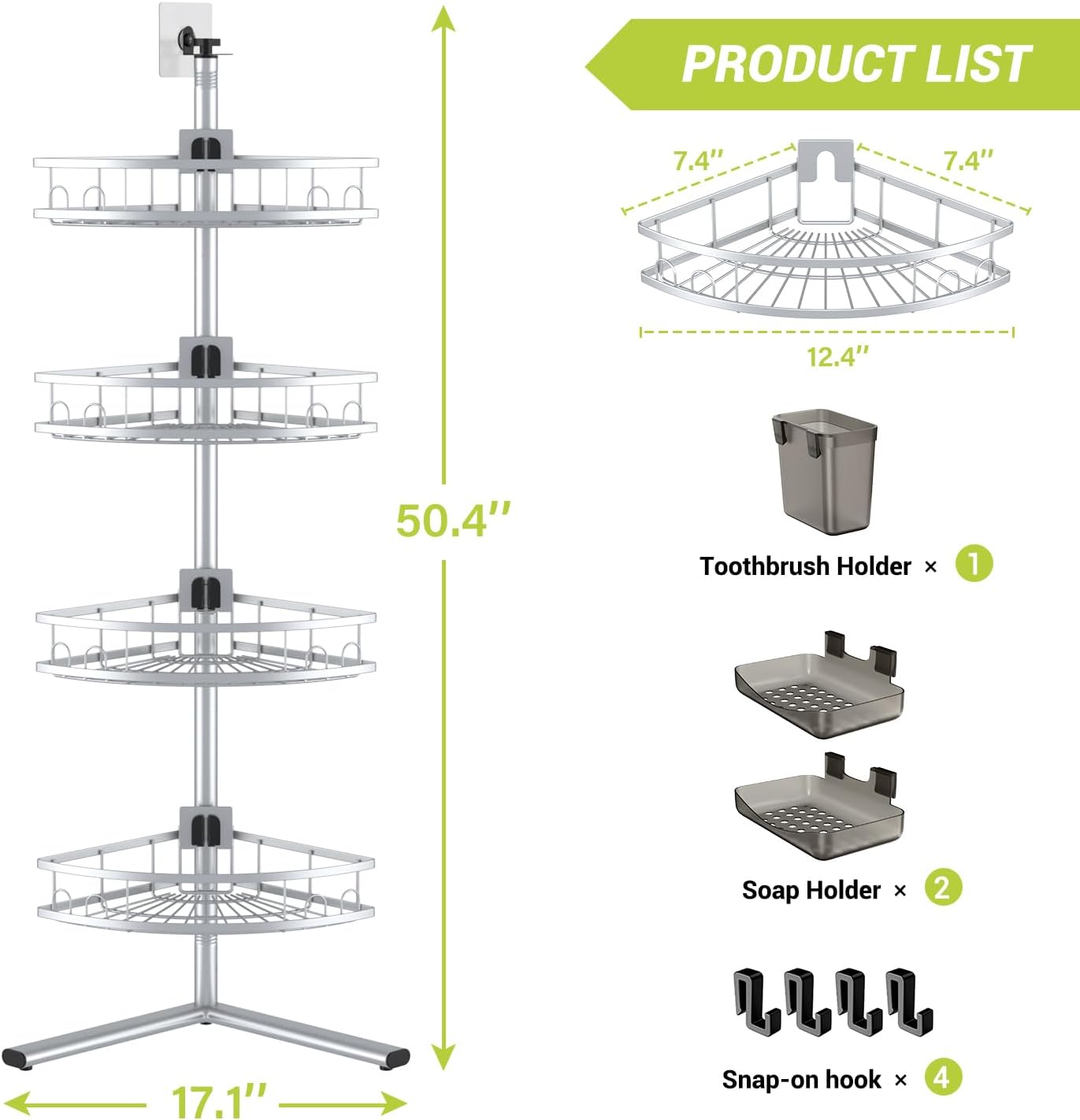 Aitatty Corner Shower Caddy Standing: 4-tier Rustproof Shower Organizer Shelf - Floor Shower Corner Shelf Rack Stand for Bathroom Black