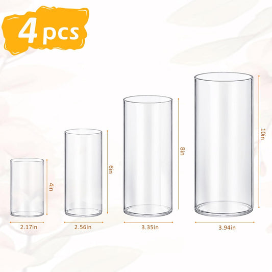 48 Pack Glass Cylinder Vases 4,6,8,10 Inch Tall Clear Flower Vase Hurricane Floating Candle Holder for Table Centerpiece Wedding Home Decor