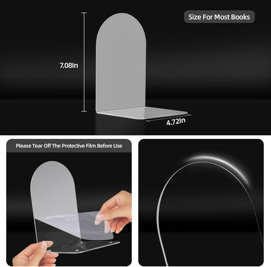 Adwikoso Book Ends for Shelves Clear Acrylic Bookends for Heavy Books Organizer Book Stopper to Hold Books for Home Office School and Desktop Decoration(Circular Arc) (8)