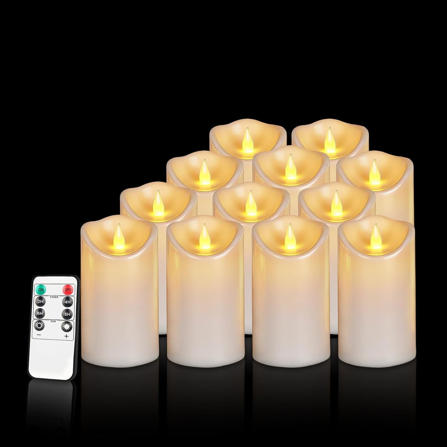 Flameless Candles 4" 5" 6" Set of 3 Ivory Outdoor Indoor Pillars 3" Diameter Battery Operated Flickering Candles Include 10-Key Remote Timer Function 400+ Hours Requires 2 AA Batteries(3 Pack)