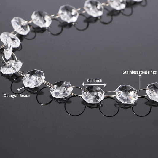 16.5 Feet Hanging Clear 14mm Daimond Acrylic Crystal Garland for Manzanita Tree Centerpiece, Chandelier Bead Lamp Chain, Christmas/Wedding Party Decoration and DIY Craft Jewelry Decoration