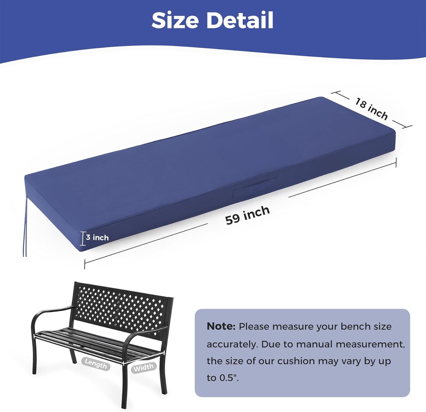 IPYNBAP Outdoor Bench Cushions for Outdoor Furniture, 48x18x3 Inch, Waterproof Bench Pillow, Fade Resistant Long Bench Seat Pads for Garden, Indoor, Porch Swing, Navy Blue