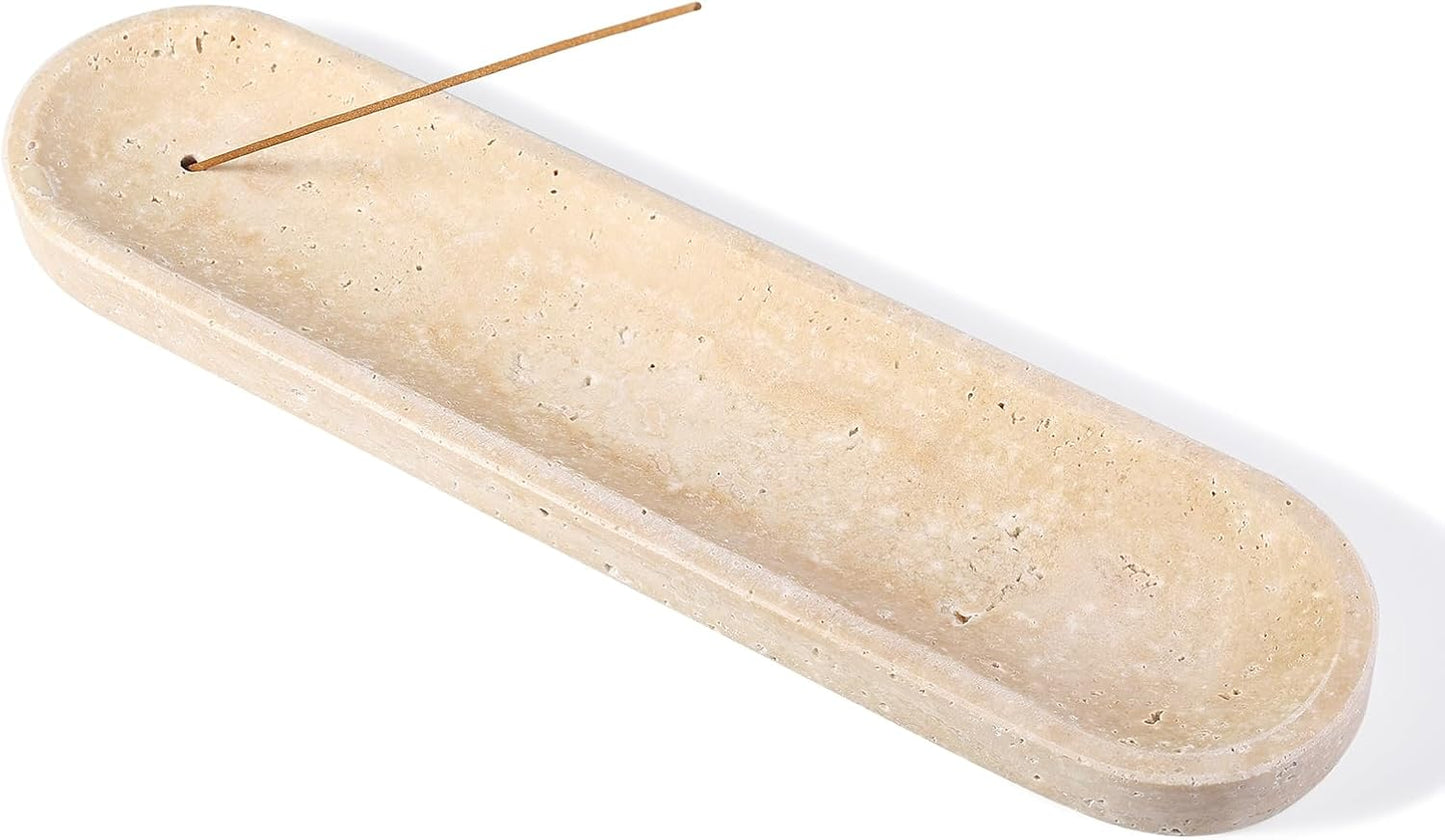 Koville Natural Marble Incense Holder, Incense Holder for Sticks with 9 Holes, Handmade Incense Burner Ash Catcher for Meditation Yoga SPA, Balsam Fir/Palo Santo/Sage/Cone (Green)