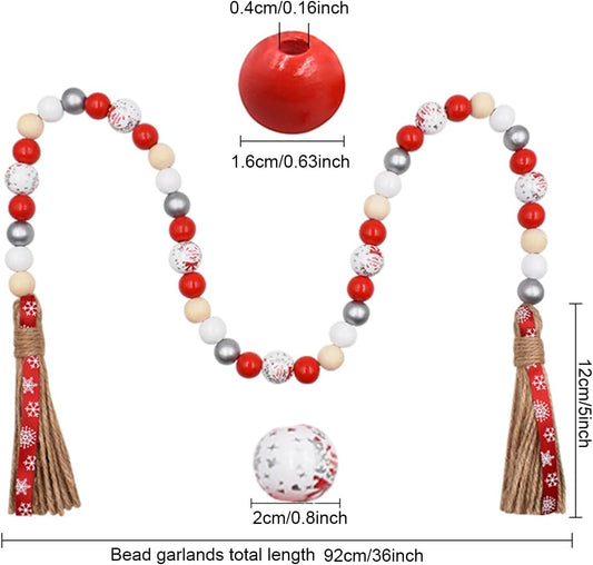 Farmhouse Plaid Wood Bead Garland with Tassel 40inch Hanging Decor Home Decorative Home Sign for Farmhouse Tiered Tray Wreath