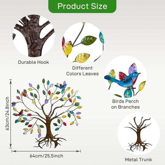 VEWOSTAR Metal Wall Art for Living Room Home Decor Colorful Leaves Wall Sculpture Tree of Life Handcrafted Wall Decor Hangings for Outdoor Indoor(25.5" W * 24.8" H)