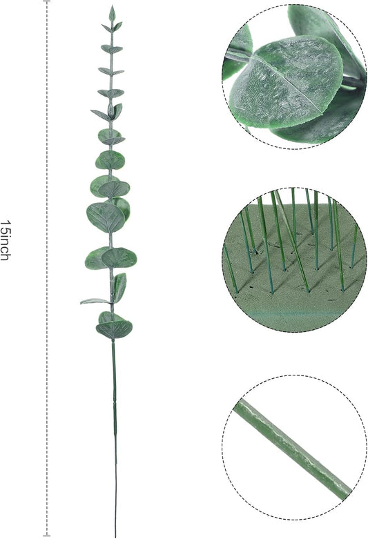 Canlierr 100 Pcs Eucalyptus Stems Faux Greenery Artificial Eucalyptus Leaves Decor Greenery Stems Branch for Wedding Centerpiece Flower Bouquet Farmhouse Home (Dark Green)