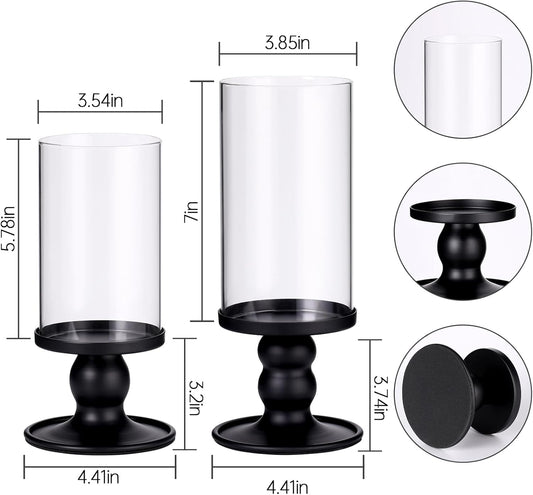 NITIME 4Pcs Hurricane Candle Holder for Pillar Candles, Gold Candle Holders with Clear Glass Sleeve for Table Centerpieces,Pillar Candle Holders for Home Decor, Wedding, Holiday and Party Decor