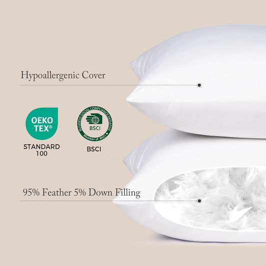 puredown® Euro Pillow Inserts 24 x 24 (Pack of 2, White), Feather Down Pillow Stuffer, White Throw Pillows for Bed, Couch, and Cushion