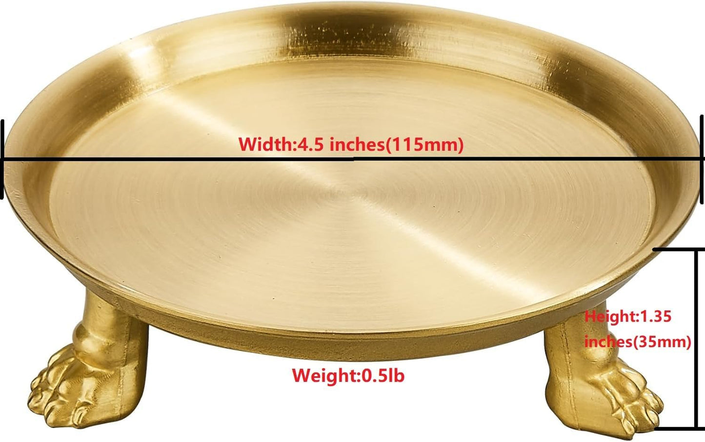 khtumeware 4.5 Inch 100% Solid Brass Clawfoot Candle Dish - Antique Pedestal Dish - Candle Holder - Jewelry Holder - Perfect for Wax Candles, Rings, and Trinkets