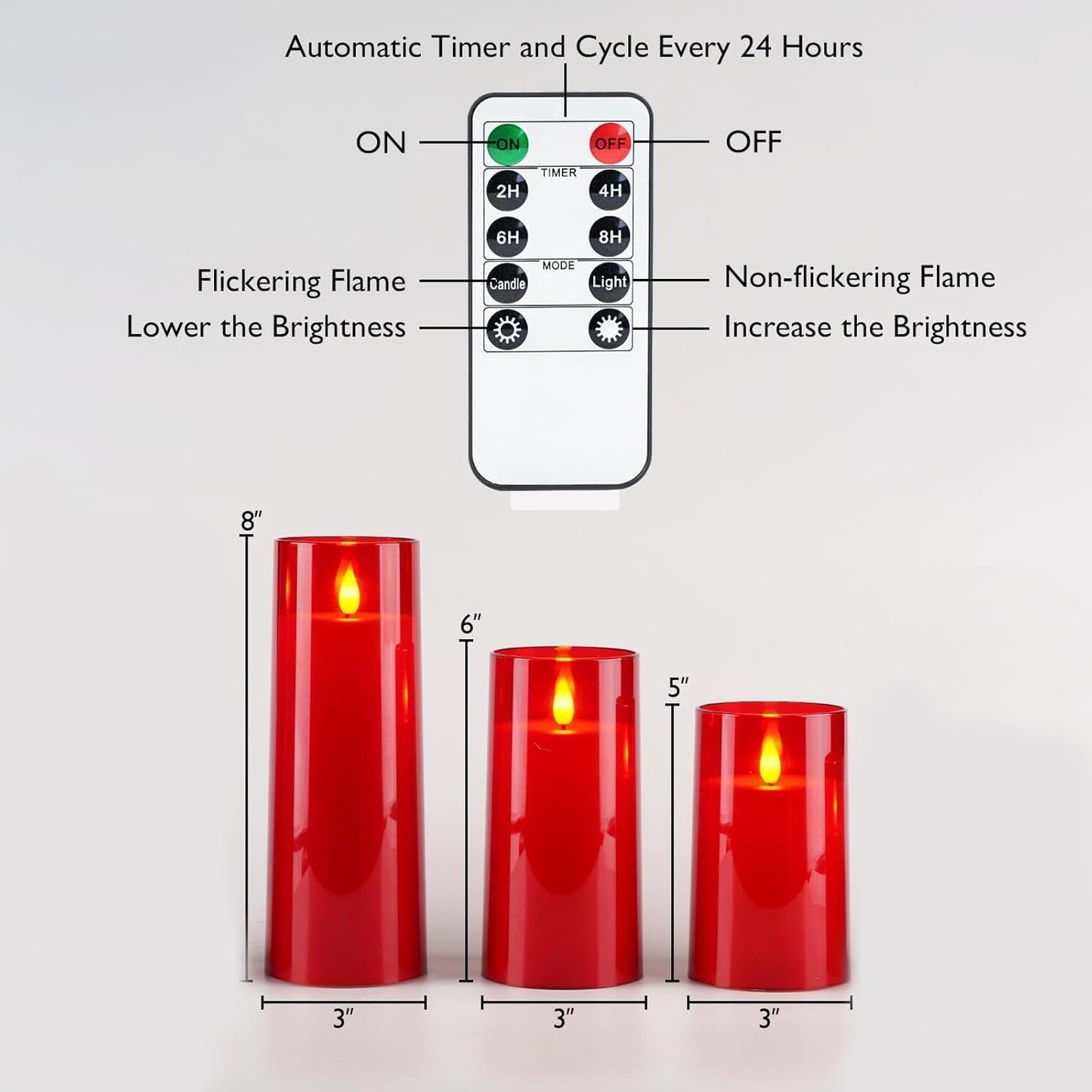 Homemory Gray Flickering Flameless Candles, Battery Operated Acrylic LED Pillar Candles with Remote Control and Timer, Halloween Decor, Set of 5