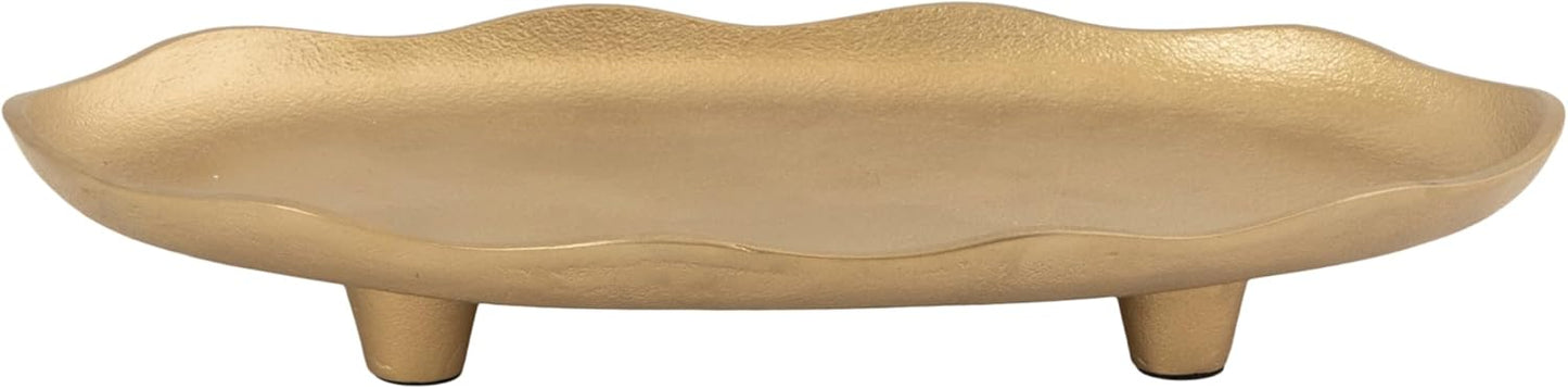 Kate and Laurel Alessia Modern Decorative Scalloped Oval Footed Metal Tray; 14 x 8; Bronze; Transitional Food-Safe Cast Aluminum Pedestal Tray with Rough Texture and Deckled Edge