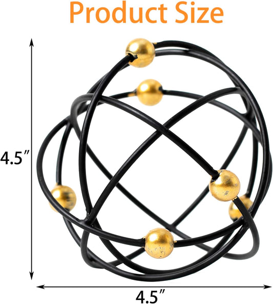 5.5" Gold Metal Geometric Sculpture, Modern Square Decorative Sphere, Small Tabletop Decoration Ball for Home Office Table Shelf Living Room Bedroom Desk Decor