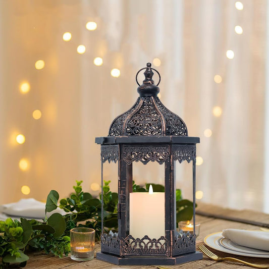 NEEDOMO Lanterns Decorative Indoor, 14.8'' Vintage Outdoor Lantern with Clear Glass, Metal Candle Holder for Front Porch, Patio, Wedding, Party, Home Kitchen Coffee Table Livinig Room Decor