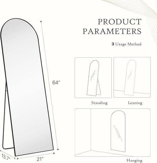 Mirror Full Length, Upgraded Body Wall Mirrors with Shatter-Proof Glass, Floor Standing, Hanging or Leaning, Tall Mirror with Stand Aluminum Alloy Frame for Bedroom
