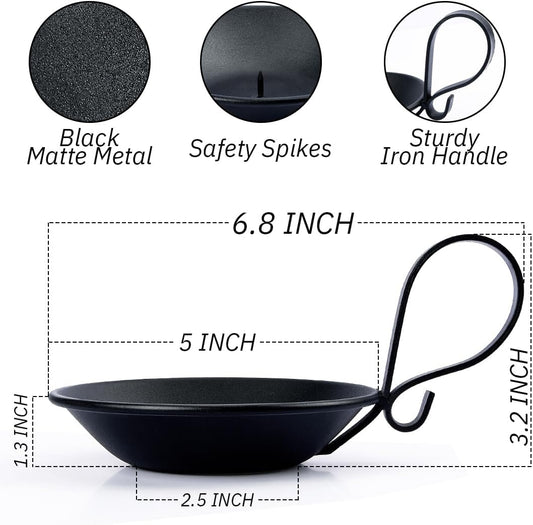 Matte Black Iron Pillar Candle Holder, with Handle, Simple Industrial Style ,Table Centerpiece Decoration,with Safety Spike.