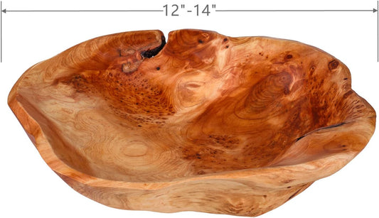 Wooden Bowl for Decor, Natural Shape Solid Wood Carved Fruit Bowl, Decorative Wooden Bowl for Table Centerpiece Office Home Decor, Multipurpose Candy Keys Serving Bowls (Large 12"-14")