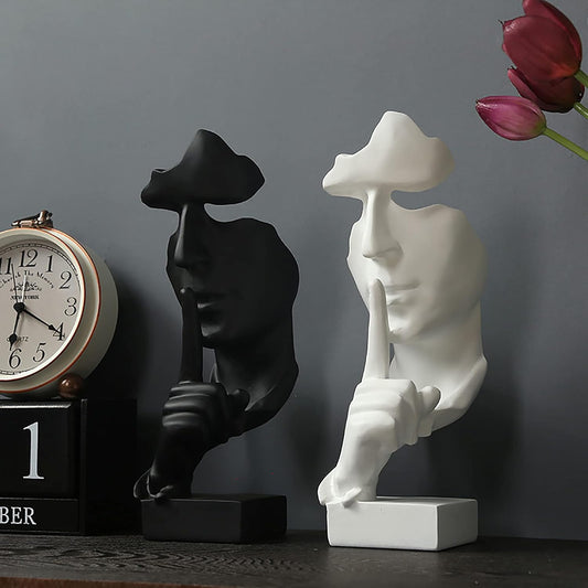 aboxoo Thinker Statue, Silence is Gold Abstract Art Figurine,Modern Home Resin Sculptures Decorative Objects,Table Top Decor for Livingroom Home Decor,Office Study Sculpture,Shh mask Statue(Gold)