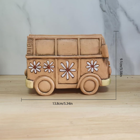 Vintage Bus Planter Pots - 5.5 Inch Cute Succulent Planters for Indoor/Outdoor Home & Garden Decor (DIY Herb Planting Ready)